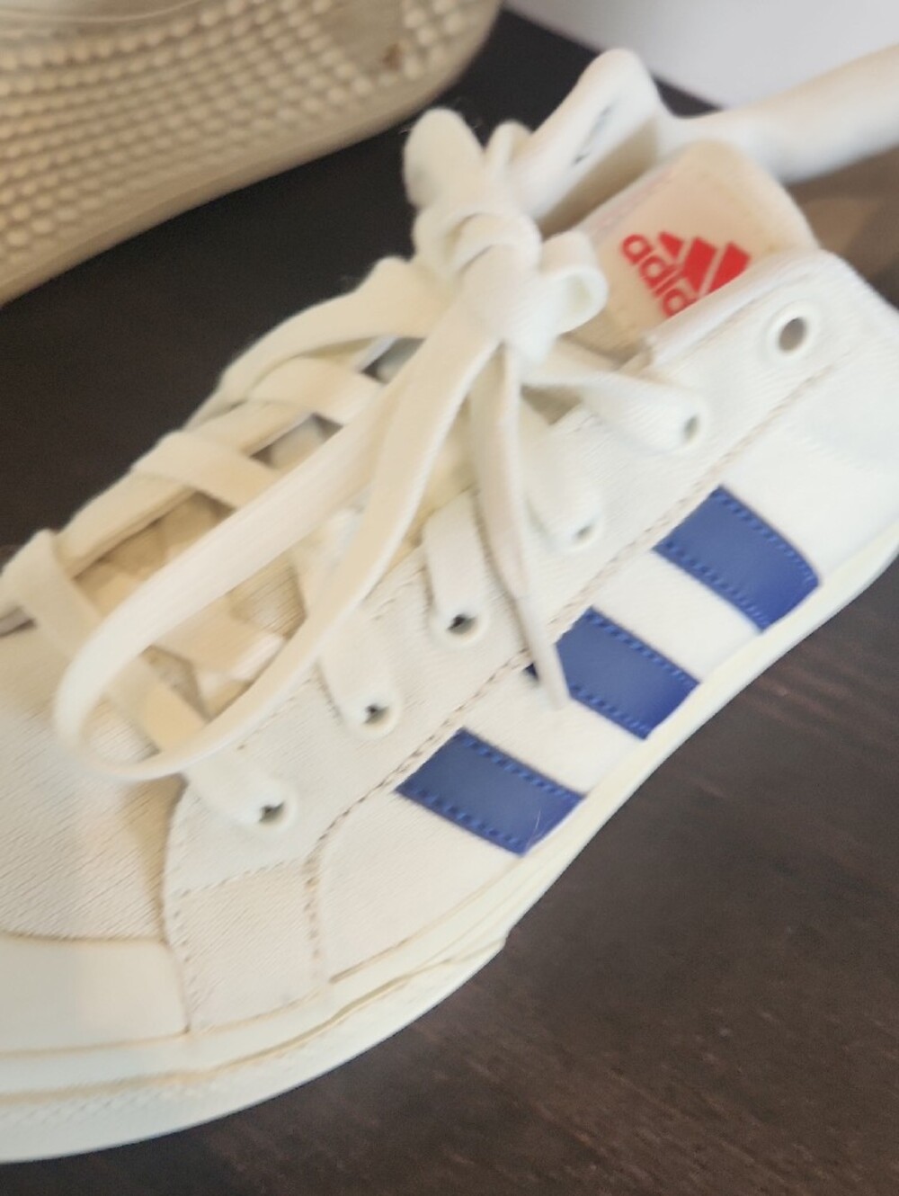 adidas Cream Platform Sneakers with Navy Three Stripes - Picture 7 of 9